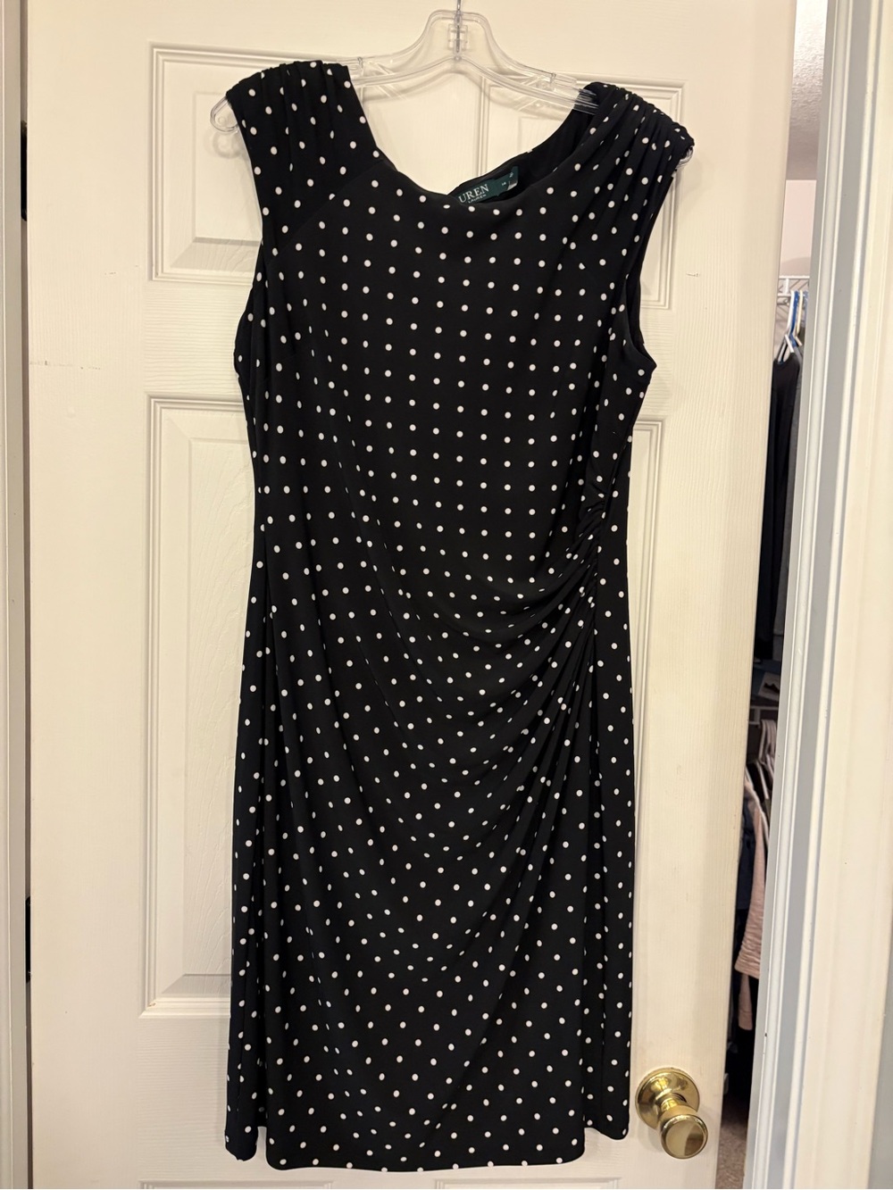 Ralph Lauren Black and White Polka Dot Sleeveless Midi Dress